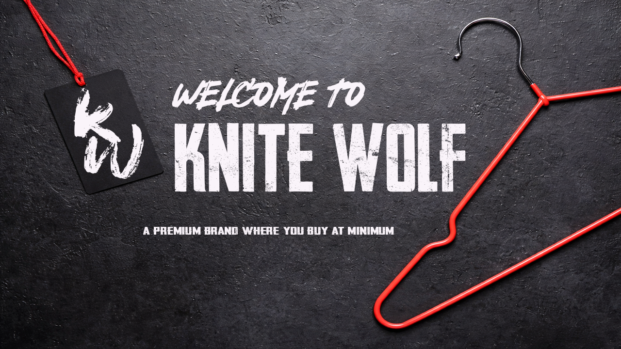 Knite Wolf brand logo with a red hanger on a dark background