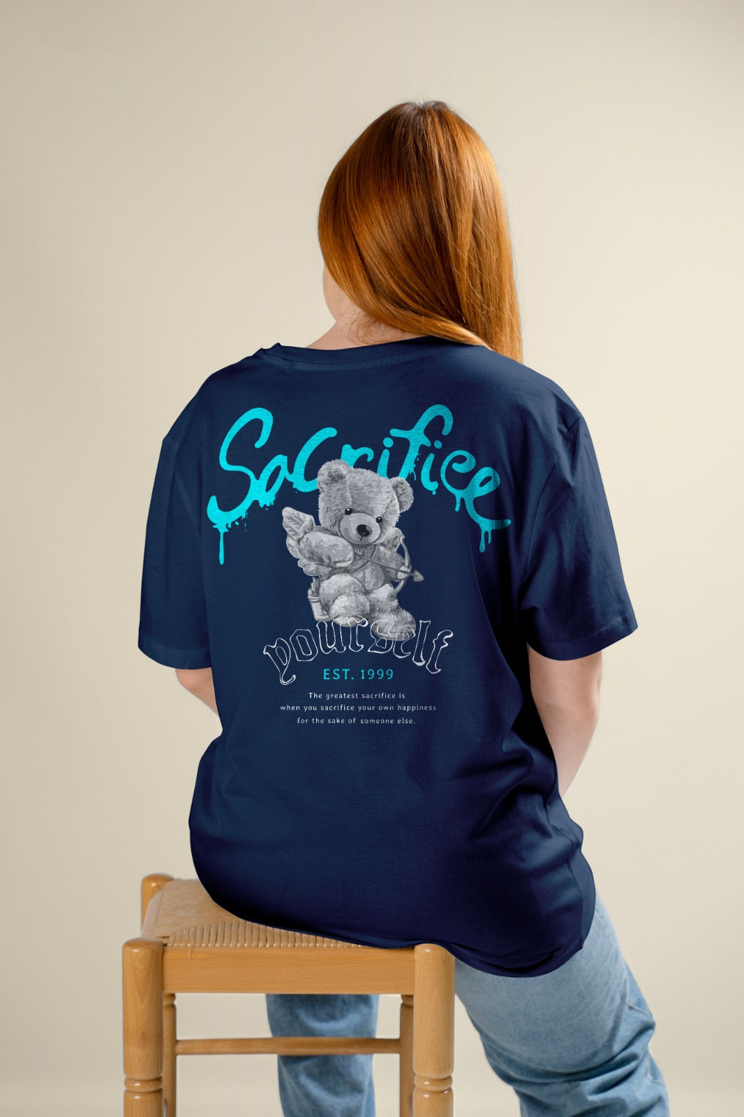 Oversized Graphic T-Shirt –Sacrifice Yourself Teddy Print Tee
