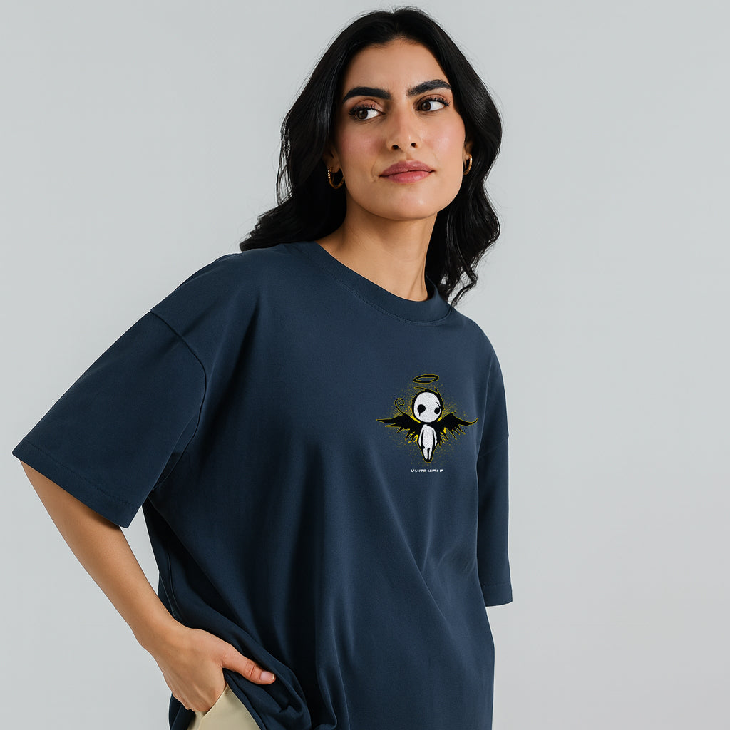 KniteWolf women Oversized Graphic T-Shirt – Dark Streetwear Angel Print Tee