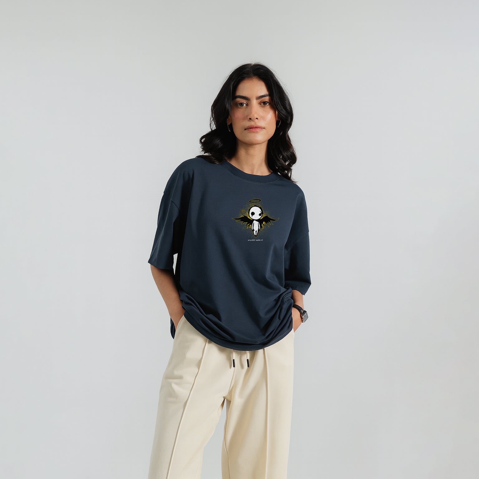KniteWolf women Oversized Graphic T-Shirt – Dark Streetwear Angel Print Tee