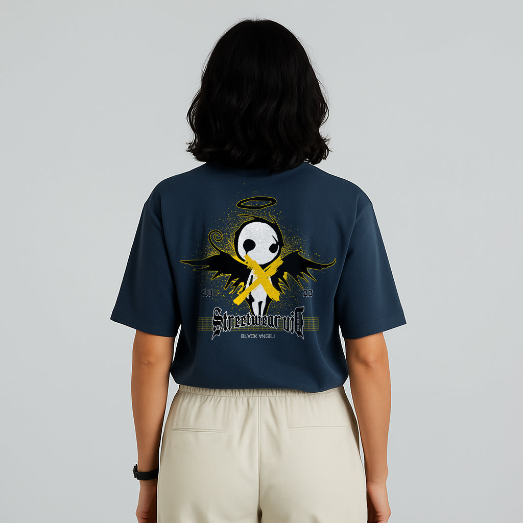 KniteWolf women Oversized Graphic T-Shirt – Dark Streetwear Angel Print Tee