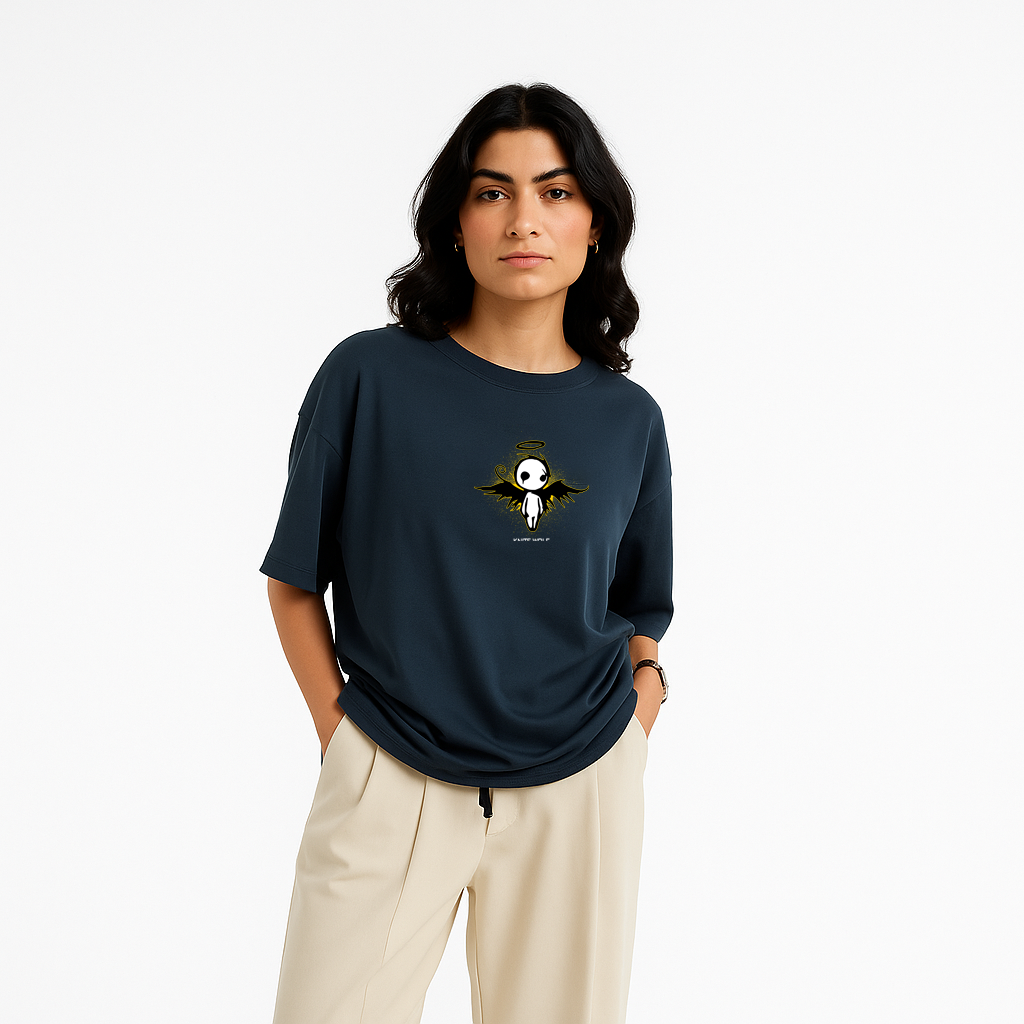 KniteWolf women Oversized Graphic T-Shirt – Dark Streetwear Angel Print Tee