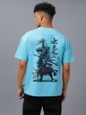 Knite wolf Mens overize premium t-shirt Samurai warrior print 180 gsm  Blue