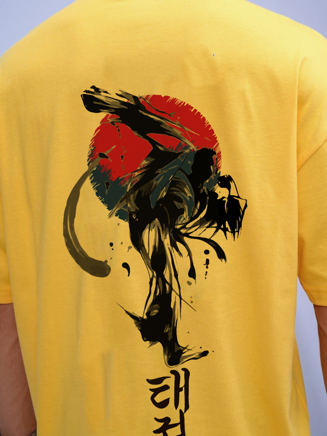 Knite wolf Mens overize premium t-shirt Ninja warrior print 180 gsm  Yellow