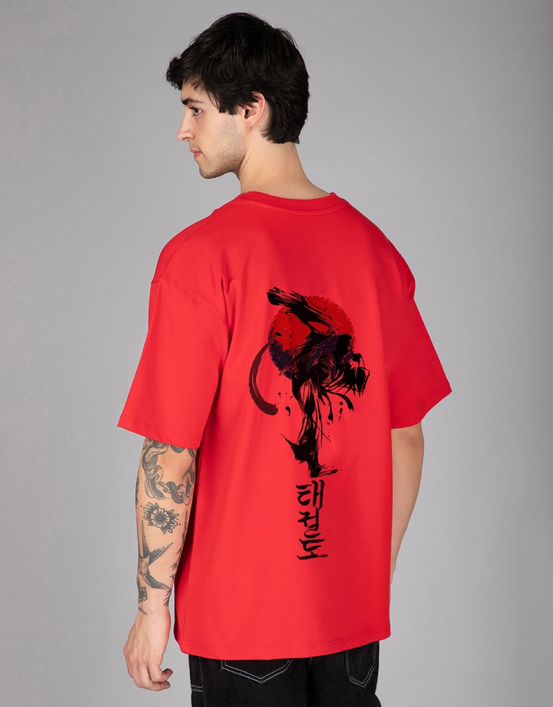 Knite wolf Mens overize premium t-shirt Ninja warrior print 180 gsm  Red