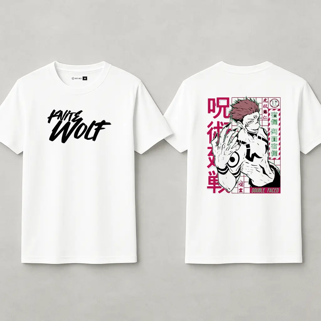 Knite Wolf Men's White Dry-Fit Polyester Printed T-Shirt | Front & Back Graphic | Activewear for Gym, Sports & Casual Use