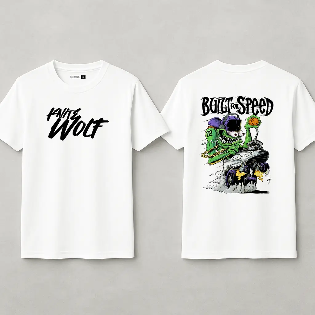 Knite Wolf Men's White Dry-Fit Polyester Printed T-Shirt | Front & Back Graphic | Activewear for Gym, Sports & Casual Use