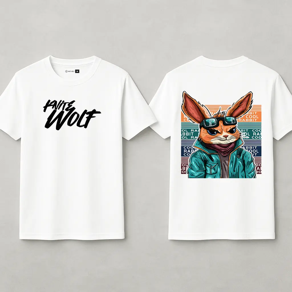 Knite Wolf Men's White Dry-Fit Polyester Printed T-Shirt | Front & Back Graphic | Activewear for Gym, Sports & Casual Use