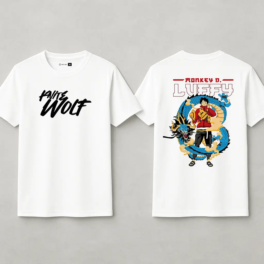 Knite Wolf Men's White Dry-Fit Polyester Printed T-Shirt | Front & Back Graphic | Activewear for Gym, Sports & Casual Use