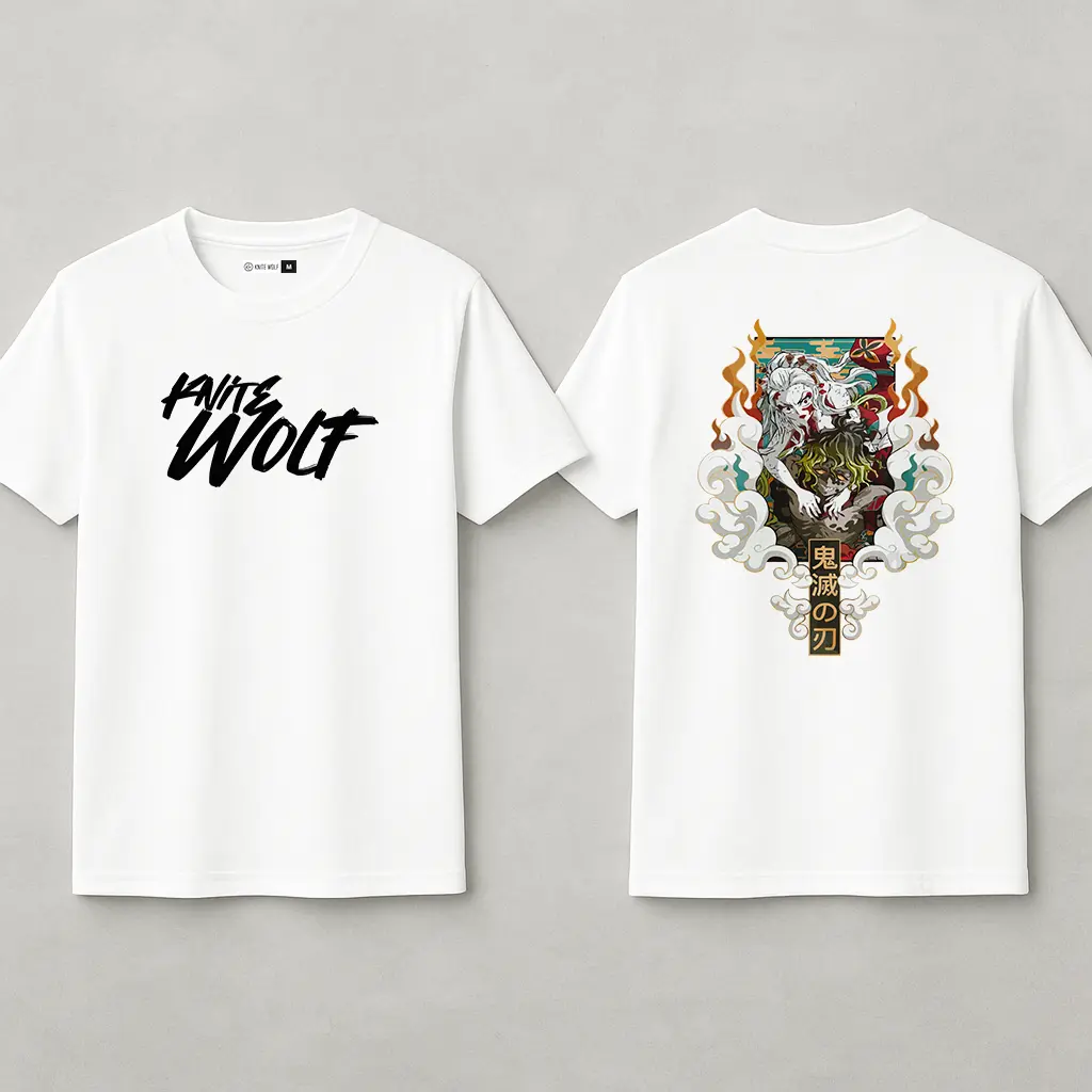Knite Wolf Men's White Dry-Fit Polyester Printed T-Shirt | Front & Back Graphic | Activewear for Gym, Sports & Casual Use