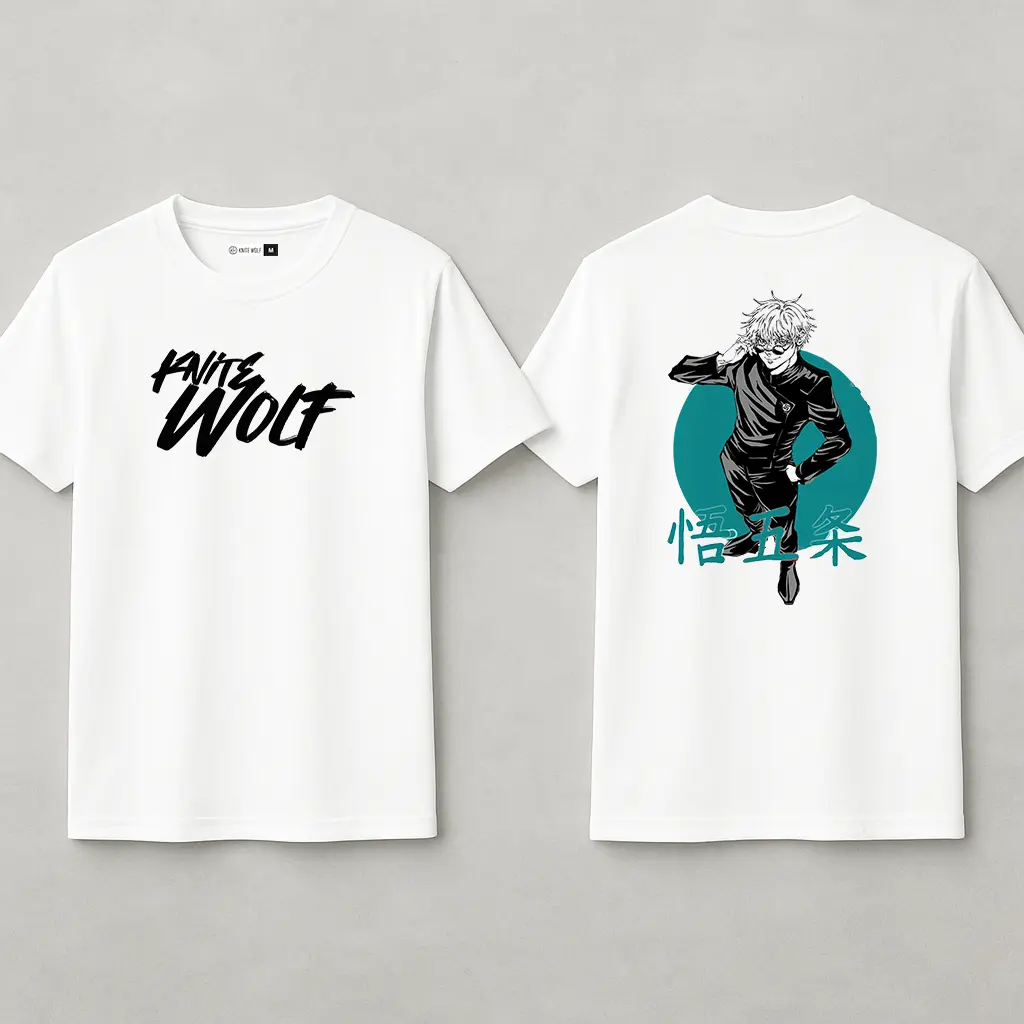Knite Wolf Men's White Dry-Fit Polyester Printed T-Shirt | Front & Back Graphic | Activewear for Gym, Sports & Casual Use
