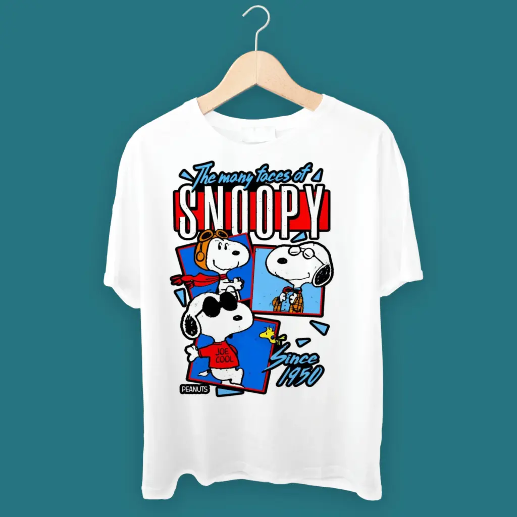 Snoopy Men Solid Round Neck T-Shirt 