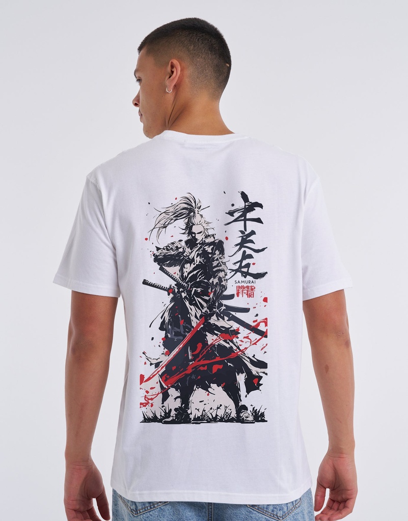 Knite wolf Mens overize premium t-shirt Samurai warrior print 180 gsm  White