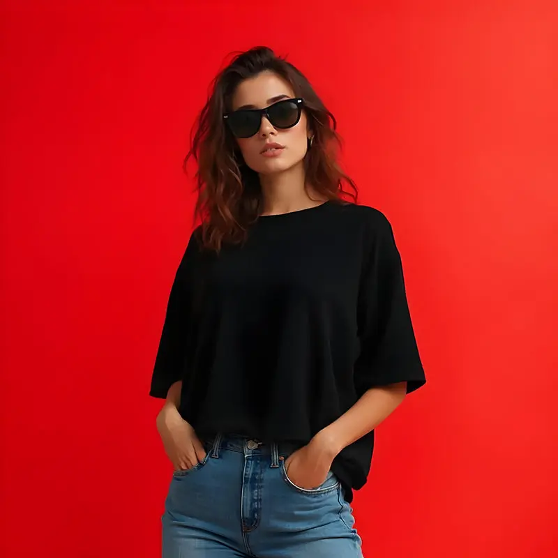 Knite Wolf Classic Oversized Black T-Shirt for Women – Effortless Style