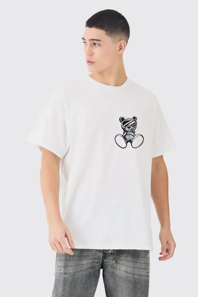 Knite wolf Men's oversize White T-shirt  Premium 180 Gsm Bear Battle Edition