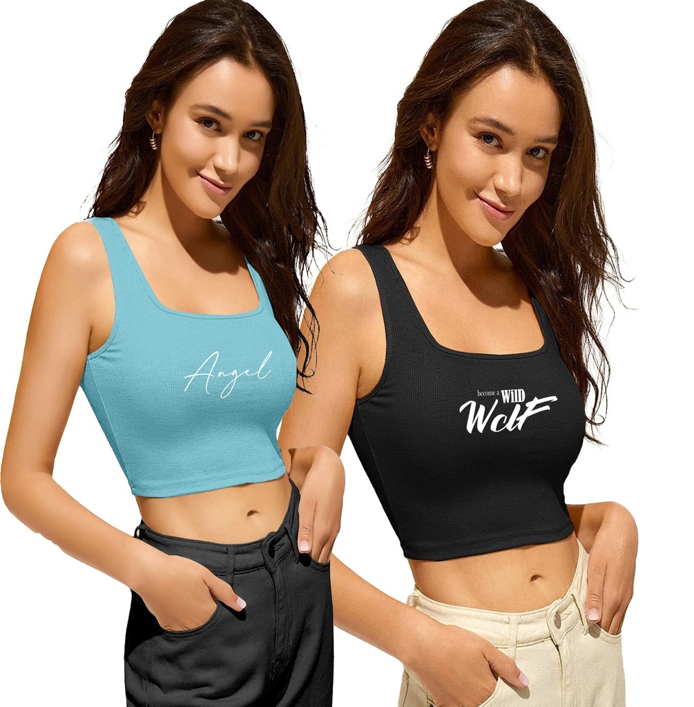 Women Crop top scoop Pack of 2 (Blue & Black)