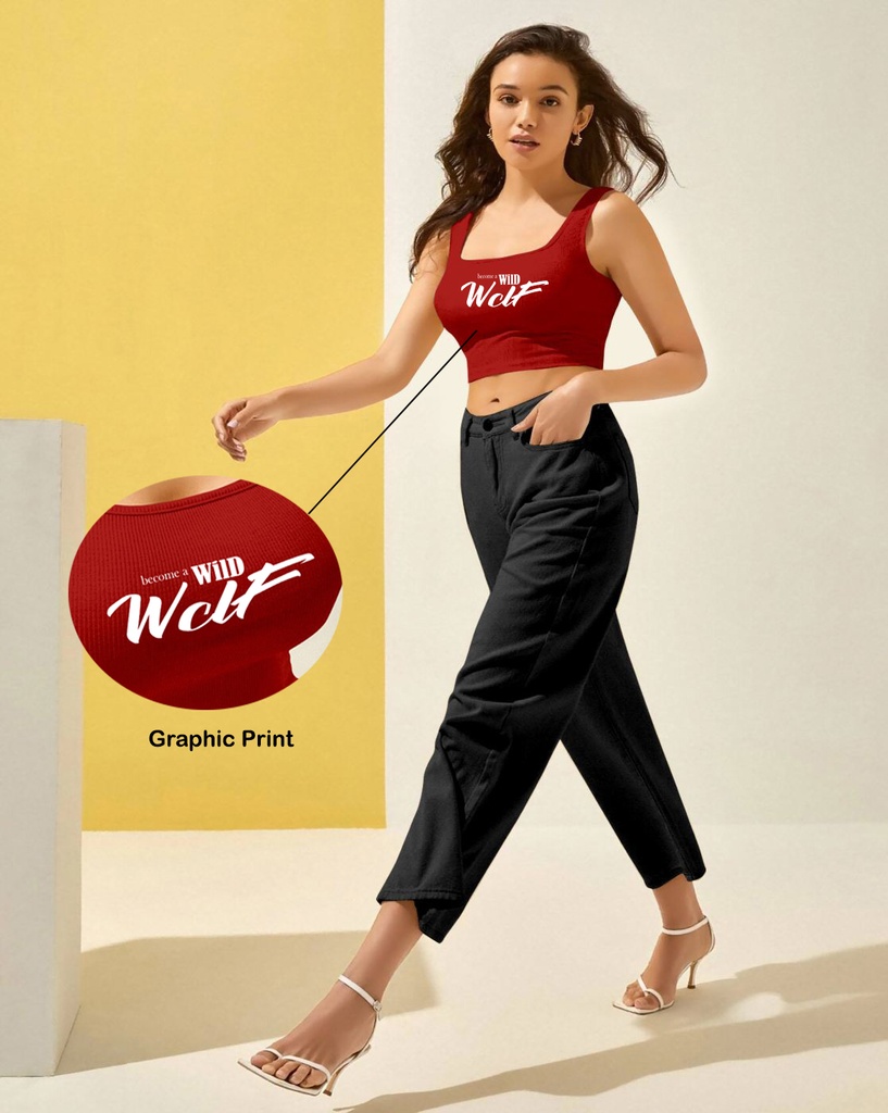 Women Crop top scoop neck with Wolf Edition