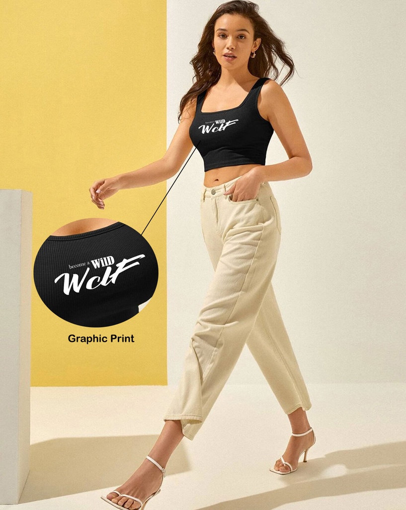Knite Wolf Women Crop top scoop neck with graphic texture Wolf Edition