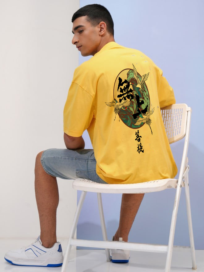 Knite wolf Mens overize premium t-shirt Abstract print 180 gsm Yellow