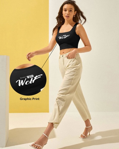 Knite Wolf Women Crop top scoop neck with graphic texture Wolf Edition