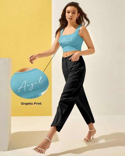 Knite Wolf Women Crop top scoop neck with graphic texture