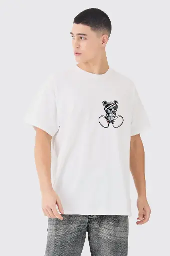 Knite wolf Men's oversize White T-shirt  Premium 180 Gsm Bear Battle Edition