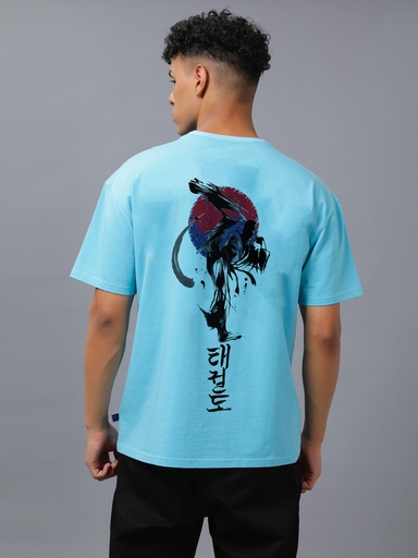 Knite wolf Mens overize premium t-shirt Ninja warrior print 180 gsm  Blue