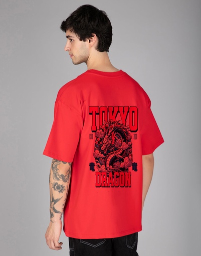 Knite wolf Mens overize premium t-shirt Tokya street print 180 gsm  Red