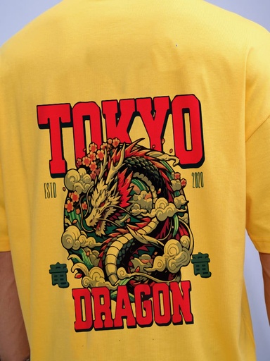 Knite wolf Mens overize premium t-shirt Tokya street print 180 gsm  Yellow